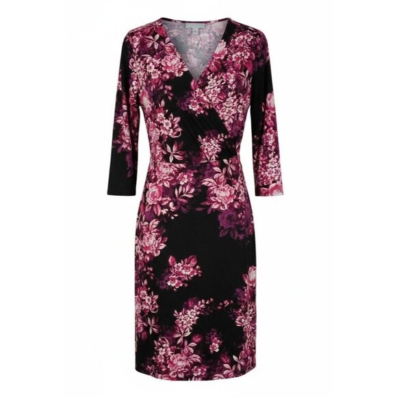 B-Slim NY Collection Dresses & Skirts - NY Collection B-Slim A-Line Floral Midi Dress XL Black Pink Tie Back Flattering